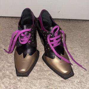 John Fluevog Black Signature Dali- Lace up heels